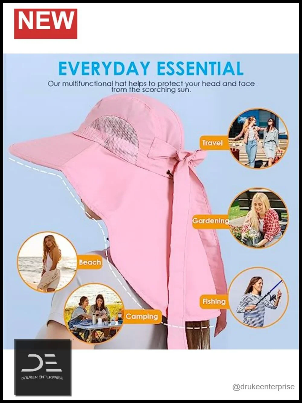 Foldable Waterproof Wide Brim Sun Hat with Neck Flap UPF 50+